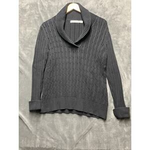 Liz Claiborne Cable Knit Sweater XL Black Shawl Collar Quiet Luxury Dark Academi
